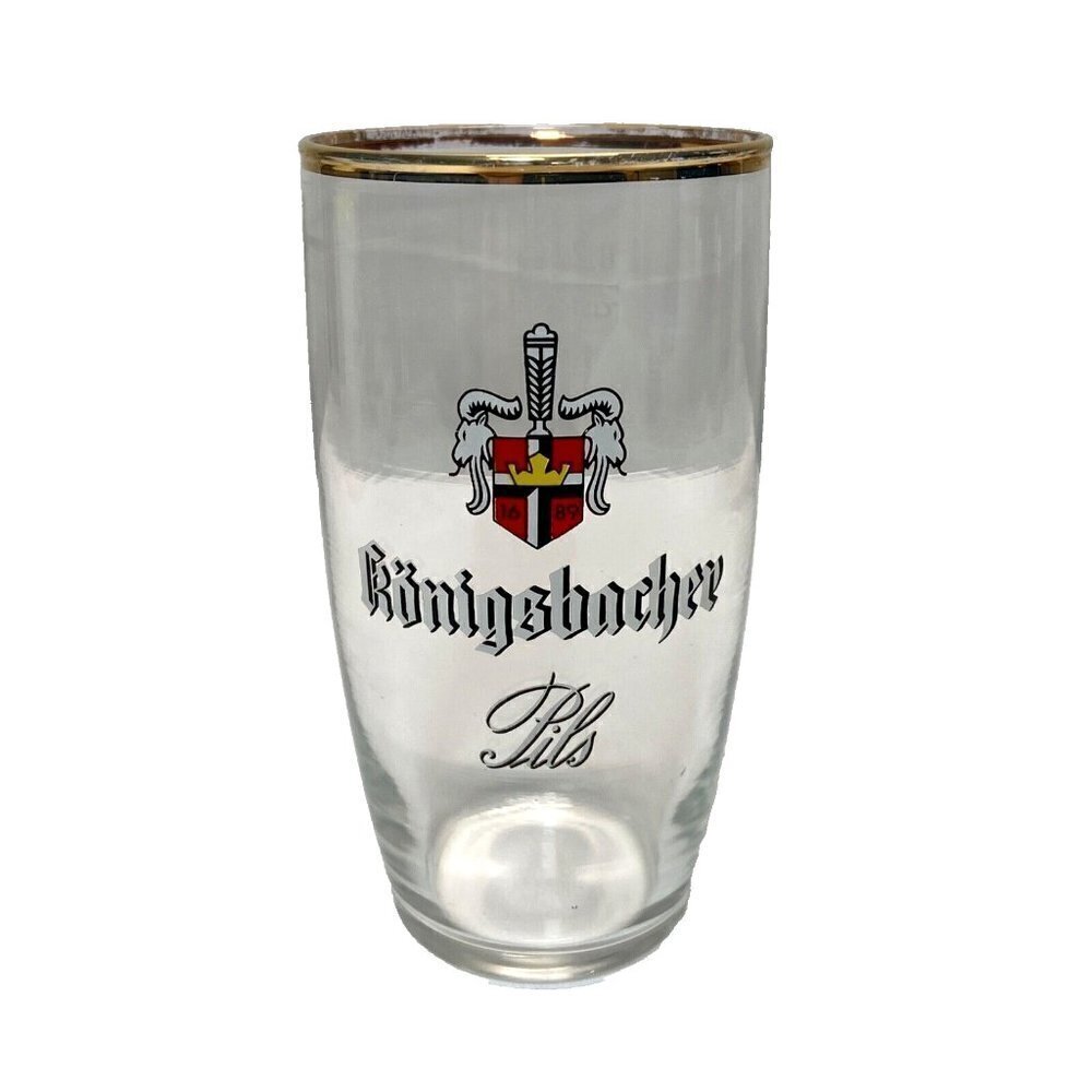 Konigsbacher Pils Pilsner German Beer Glass 4.5" Gold Rim 0.2L Rastal Germany